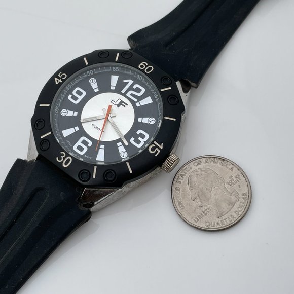JF J Ferrar Men Watch Black Rubber Band Analog Wrist Watch - Picture 8 of 11
